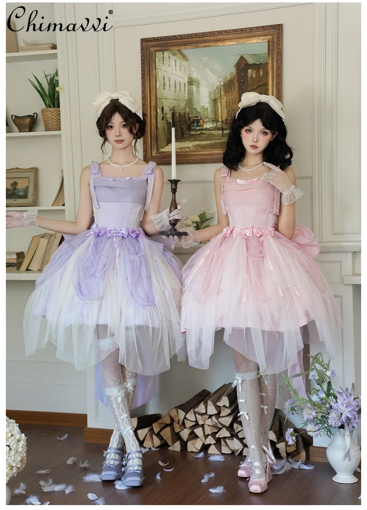 

Original Cla Fishbone Jsk Three-segment Lolita Dress Sweet Girl Princess Big Bow High Waist Elegant Veil Fairy Dress Women