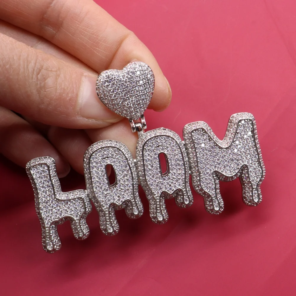 

Ice Out Customized Name Necklace Zirconia Letters Love Bail Fund with Rope Chain Hip Hop Pendant For Men Women Hip Hop Jewelry