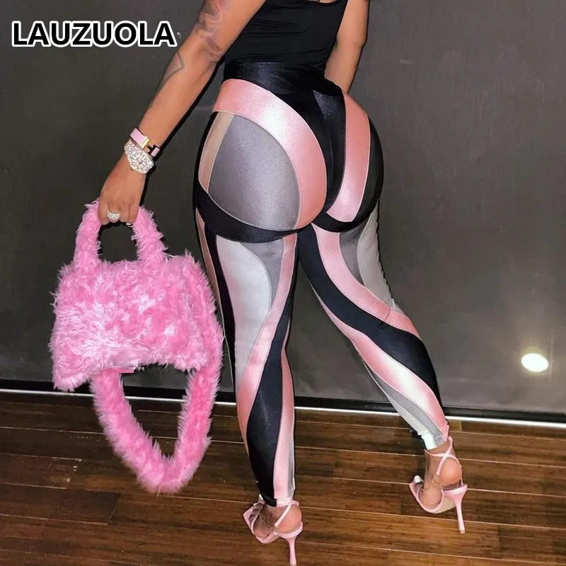 Sexy Colorful Striped Stretch Leggings 2024 New Summer Fash High Waist Body-Shaping Tracksuit Skinny Pants Trousers