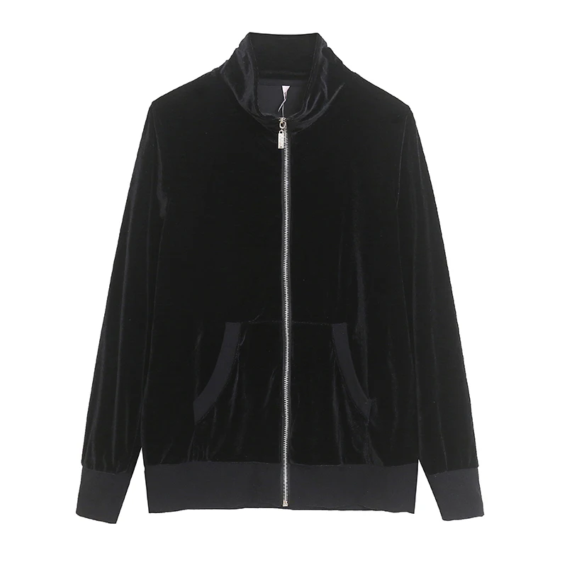 

Casual Fashion Long Sleeve Zipper Velvet Jacket Loose Fit Slimming Pocket Cardigan Stand Collar Women's Polyester Spandex Blend