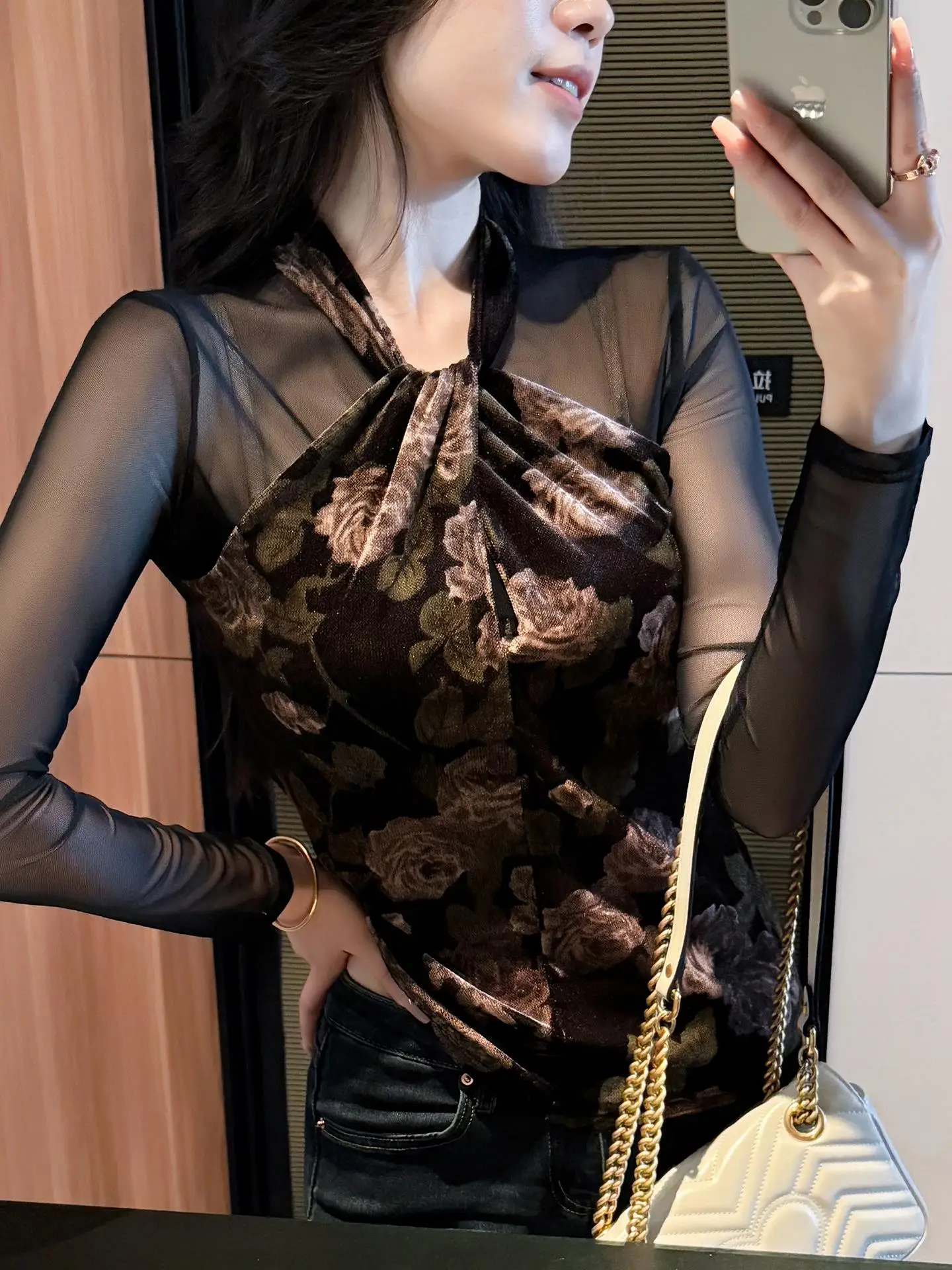 

Thiened Fce Long Sve Women's Base irt Autumn Winter Faion Printed Me T-irt Sli Warm Inner Wear Top