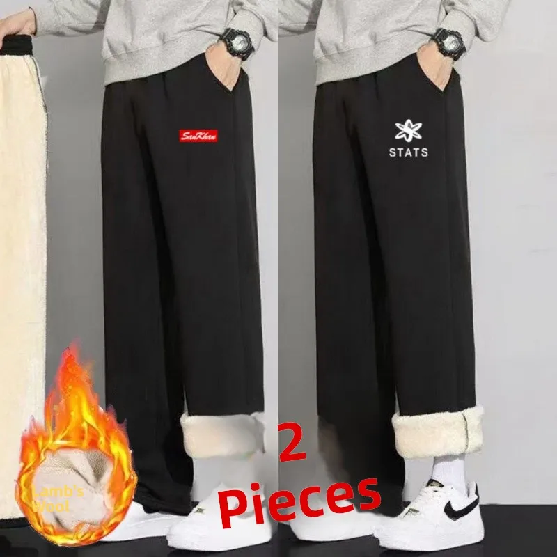 

Men's Warm Fce Lined Straight Leg Pants Casual Print Trousers Autumn Winter New Sle Versatile Large Size Faionable Lon...