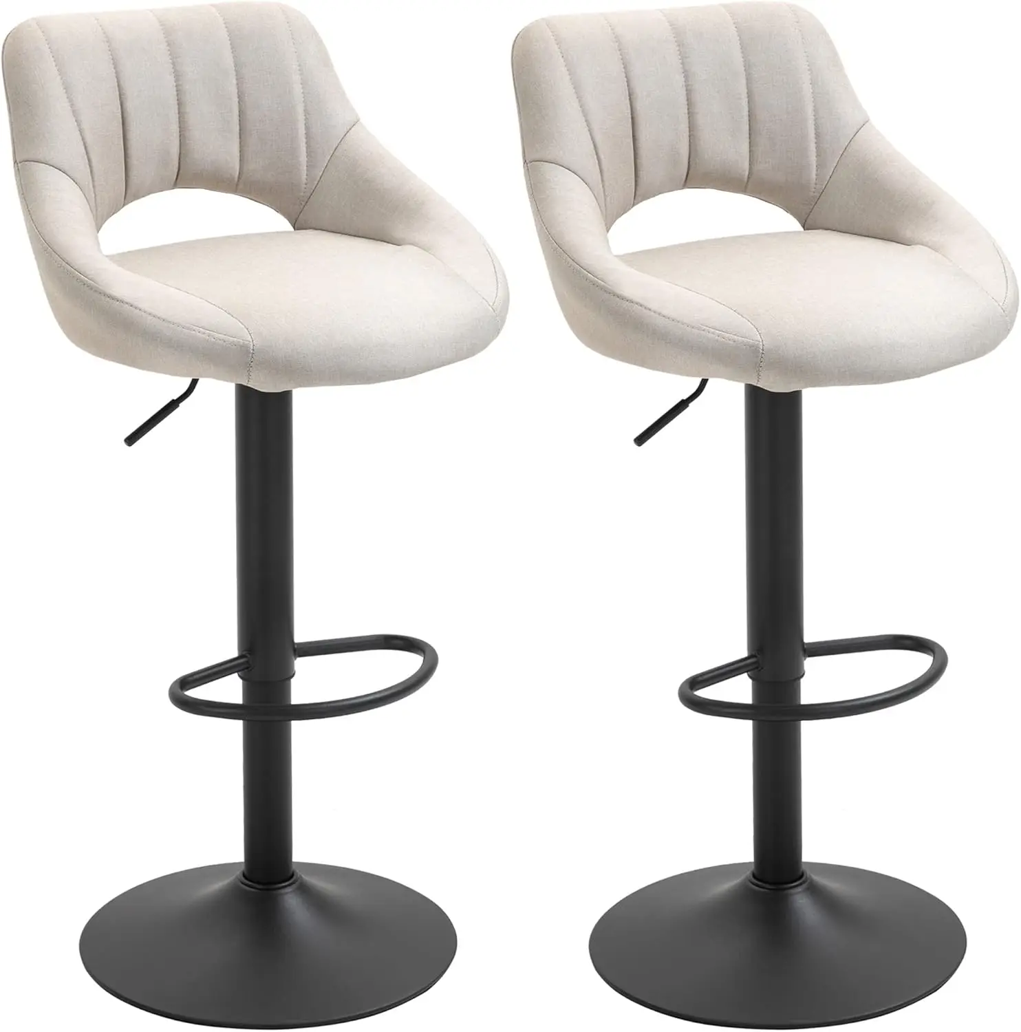 

Bar Stools Set Of 2, Swivel Bar Height Barstools Chairs With Adjustable Height, Round Heavy Metal Base, And Footrest, Cream