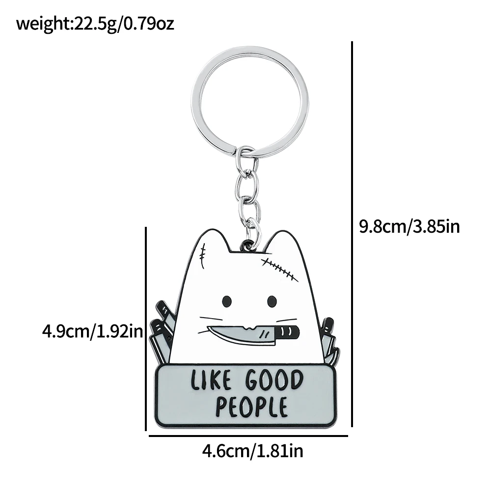 Cartoon White Cat Enamel Metal Badge Keychain Knife Animal Funny Humor Drop Shipping Jewelry Women Kids Gifts Custom Wholesale