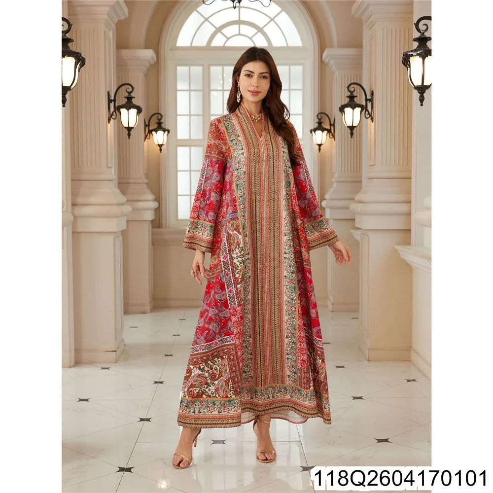 2026 New Bohemian-style Printed Long Robe Turkish Dress Women's Clothing in Stock 118Q26041701