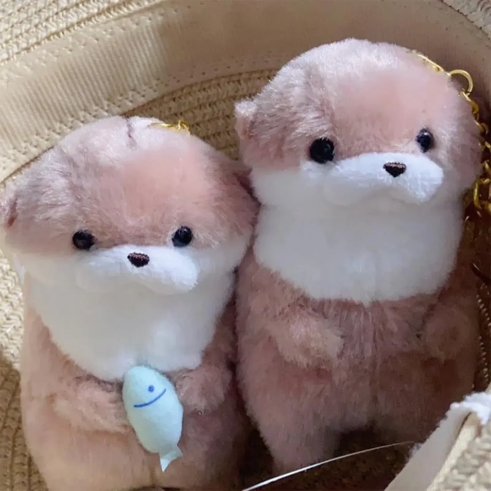 1/2Pcs Cute Plush Otters Holding Fish Stuffed Animal Soft Keychain for Kids Bag, Purse, Backpack, Handbag