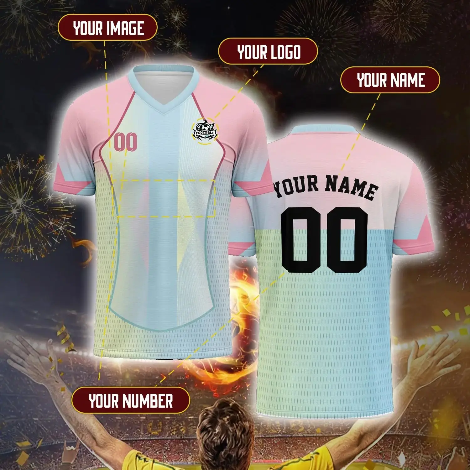 Aangepaste afbeelding nummer naam voetbaltenue, Uruguayaans Liga ontwerp, Zuid-Amerikaans nationaal voetbalteam uniform
