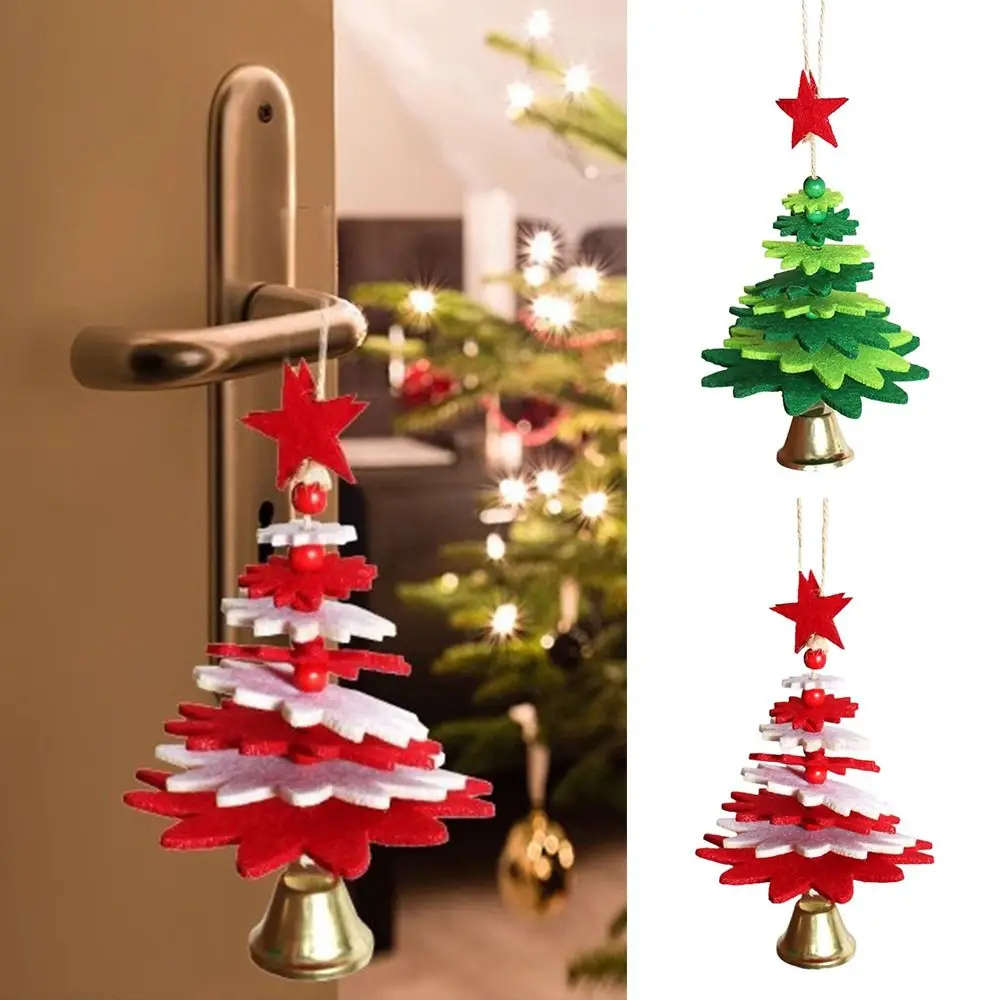 2025 New Christmas Tree Felt Cloth Wind Chimes With Bell Hanging Ornament Cute Christmas Tree-shaped Bell Home Door Decorations