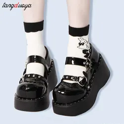 Brandneue weibliche Lolita süße Mary Janes Pumps Plattform Keile High Heels Damen Pumps süße Gothic Punk Schuhe Frau Plattform 42