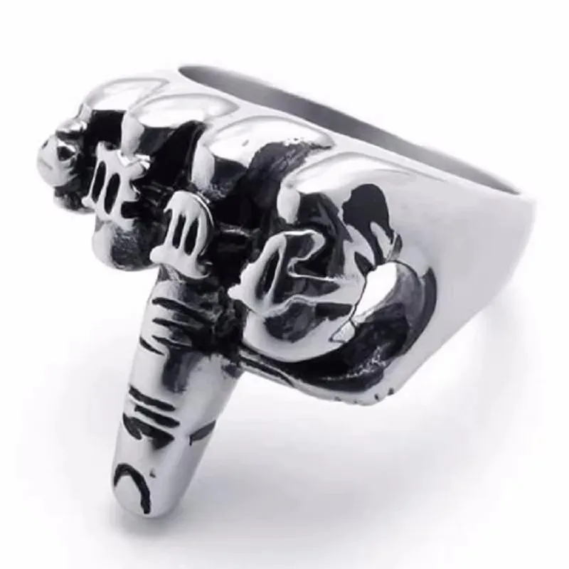 Hot Cool Unique Jewelry Men\'s Biker Middle Finger Up Stainless Steel Ring Specially Designed For Real Cool Men Size 7 to 15