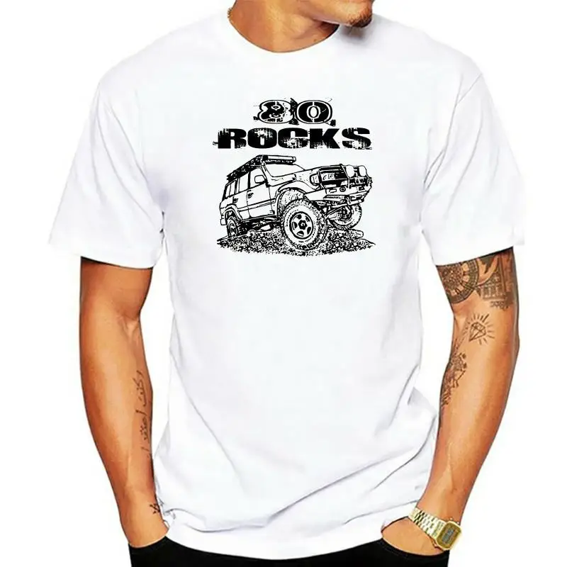 2022 Short Sleeve O-Neck 80 ROCKS with FJ80 Land Cruiser image Summer Men Clothing