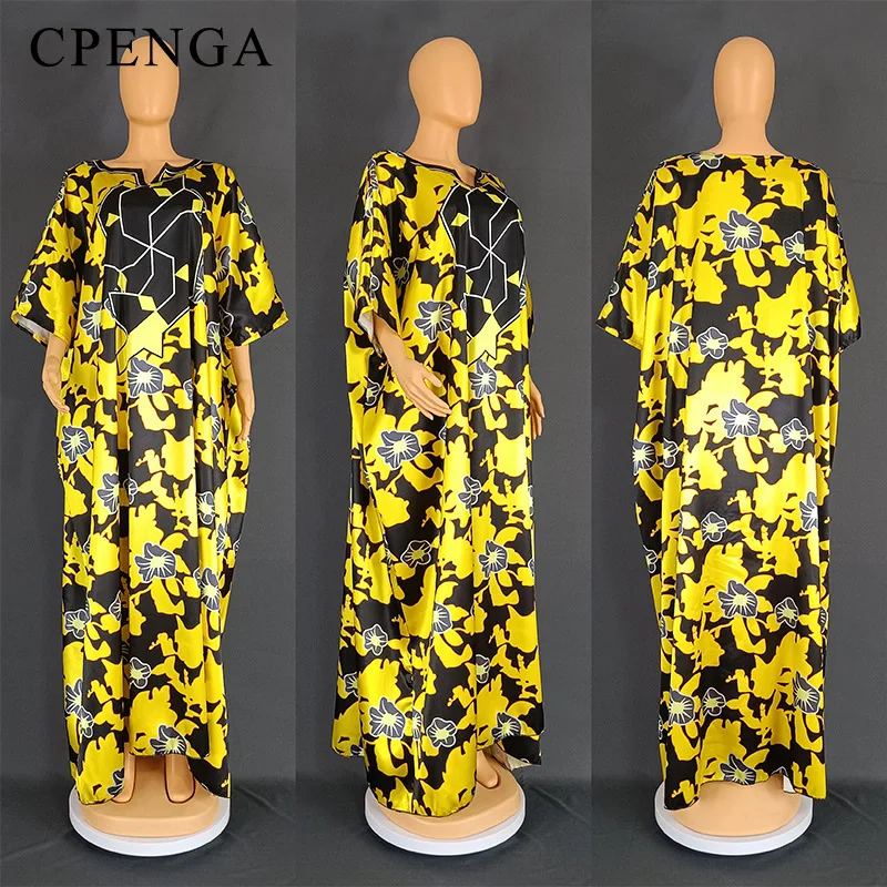 2023 Print African Bubu Dress for Women Elegant Lady Wedding Evening Party Dresses Plus Size Floral Dashiki Muslim Kaftan Robe