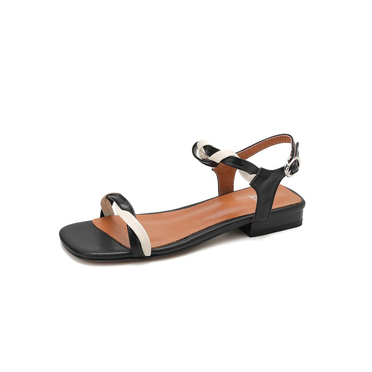 Afbeelding 7: Echt leren schapenvacht damessandalen, 2 cm lage hakken blokhoge zomerschoenen voor dames, gladiatorstrandschoenen
