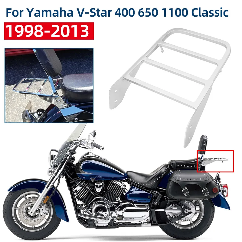 Motocicleta Chrome Cremalheira do assento traseiro, encosto de aço, Sissy Bar para Yamaha V-Star 400 650 1100 Clássico Dragstar XVS 1100