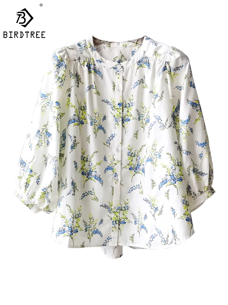 

BirdTree 16MM Real Silk Cotton Blend Shirt, Women Lantern Sleeve Floral, OL Fashion Elegant Loose Blouses, 2024 Spring, T43371QM