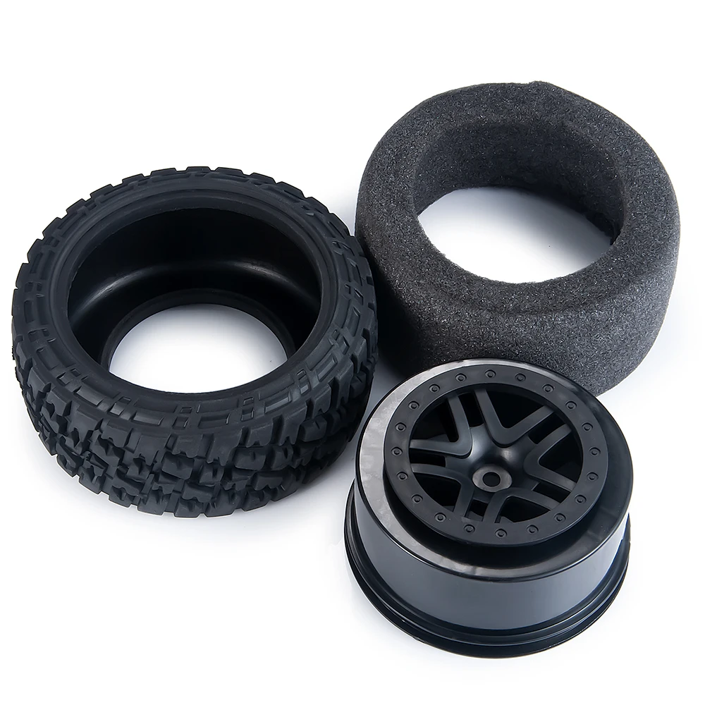 TRINOOD 4PCS RC Wheels Set Plastic Wheel Rim Rubber Tires for 1/10 Short Course Truck Car Slash SENTON HPI HSP VKAR 10SC Parts