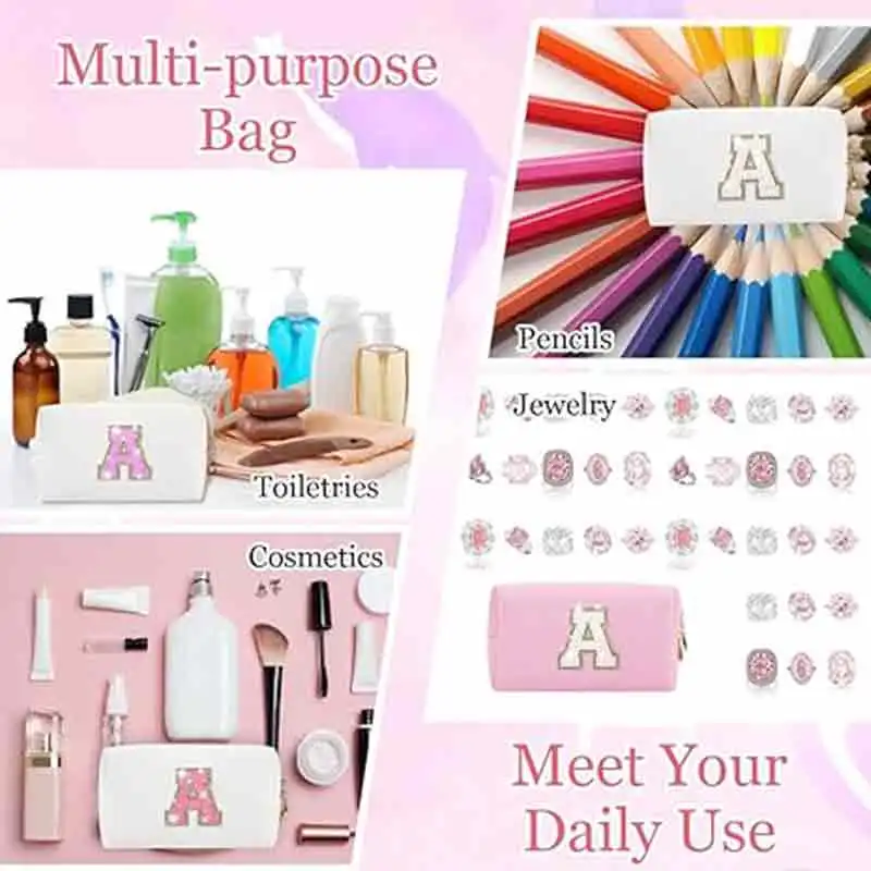 Bolsa de cosméticos de cuero PU con letras de lentejuelas personalizadas pequeñas, LW022