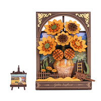 Robotime Rowood Sunflower 3d Wooden Puzzle with LED Light Flower Model Kits Tabletop Display Wall Art Deco for Women Men