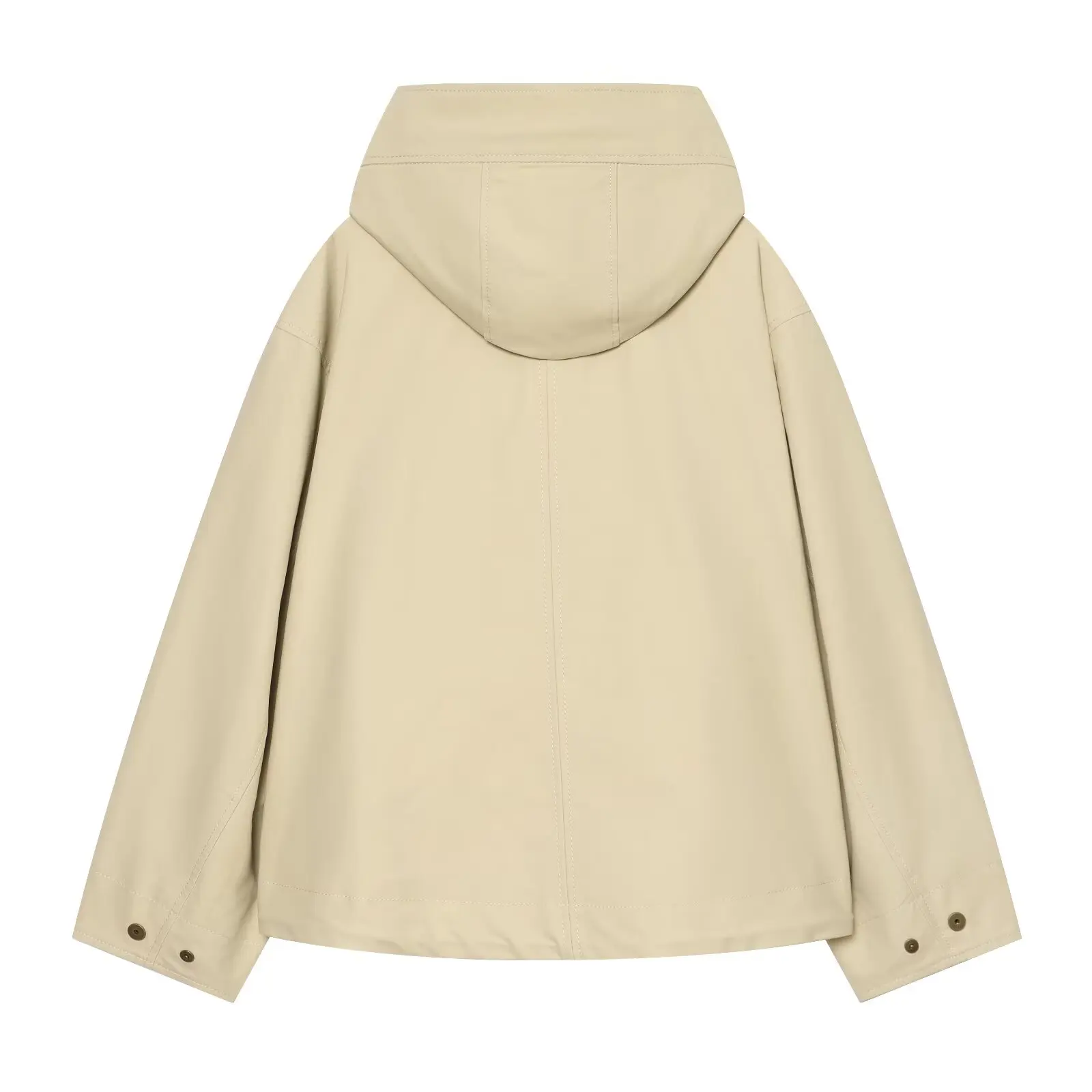 DUOPERI Women Khaki Drawstring Hooded Short Parka Drop Shoulder Long Sleeve Female Chic Lady Casual Outerwear