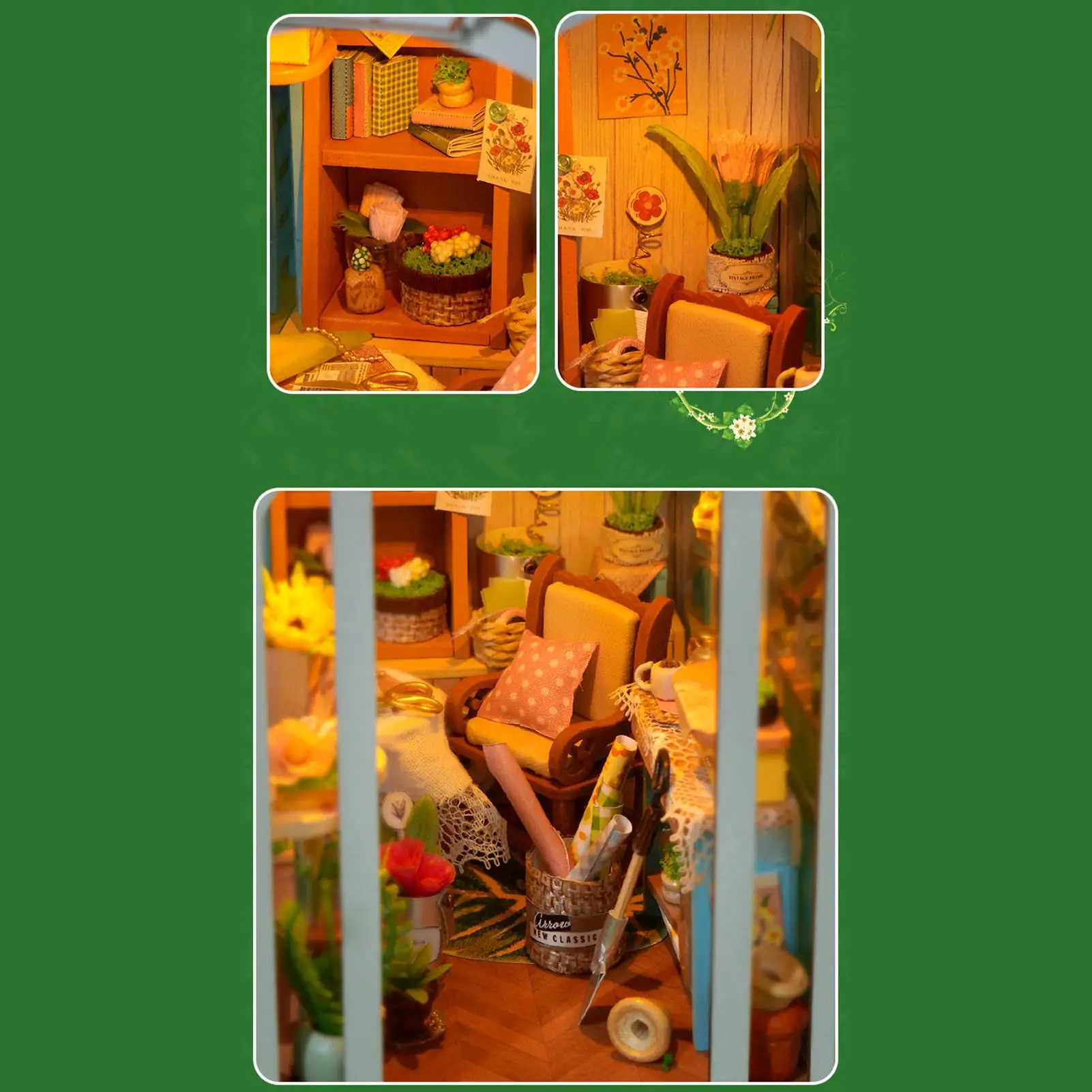 Miniature Wooden Book House Bookend - Decorative Puzzle for Shelf Table Library Office Christmas Halloween Gift