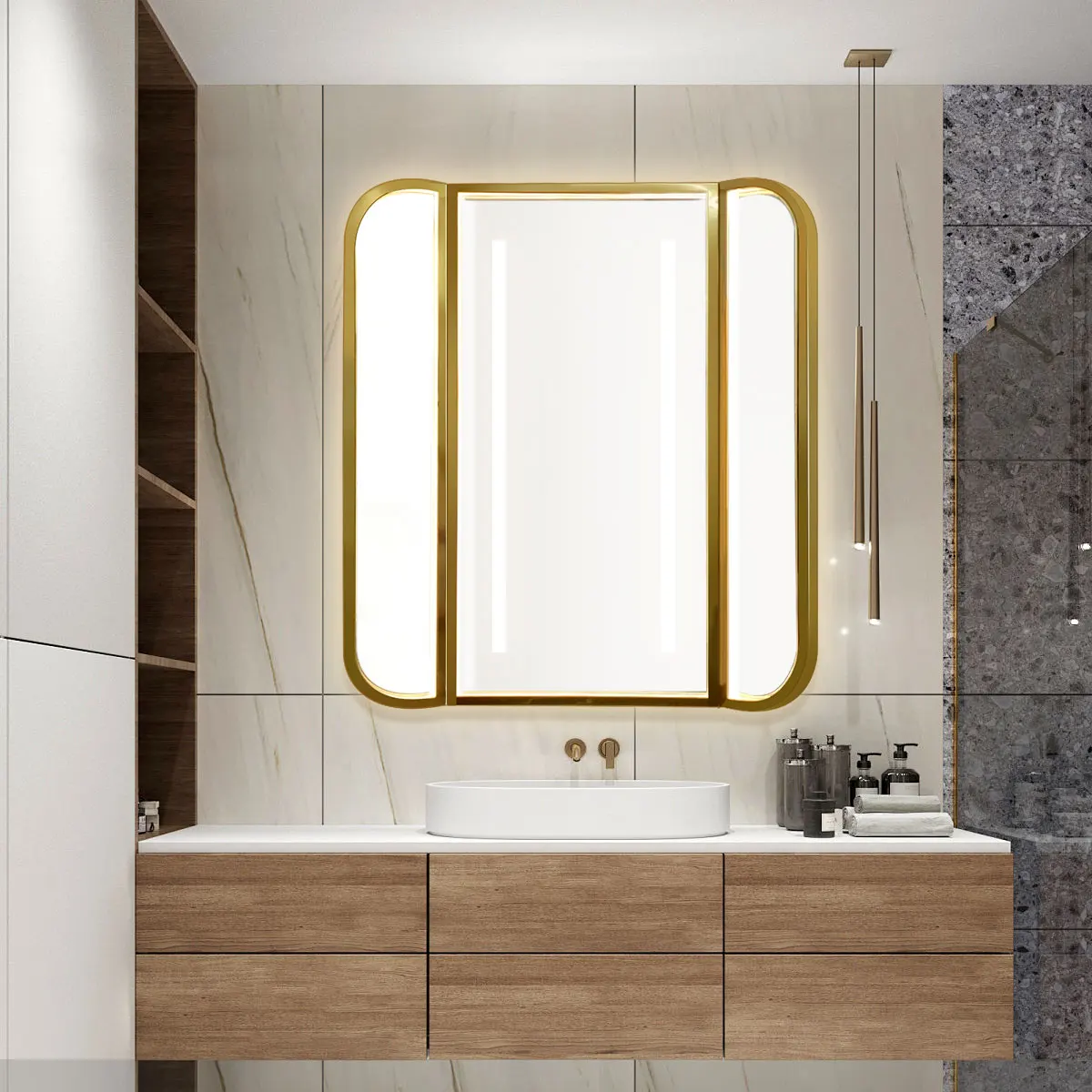 Modern Metal Irregular Wall Mount Light Smart Mirror Led Illuminated Bathroom Mirror for Hotel Bath