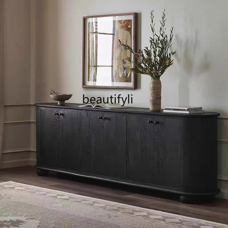 

French Retro Solid Wood Living Room Wall-Mounted Storage Cabinet, Homestay Storage Cabinet, American Country Entryway Cabinet