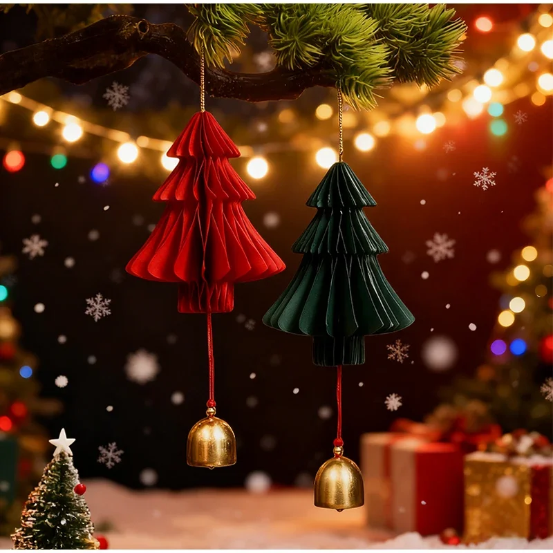 2/6 stücke Weihnachten Baum Waben Papier Glocke Tür Anhänger Festliche Atmosphäre Dekoration Weihnachten Ornamente Für Zuhause – Detail 7