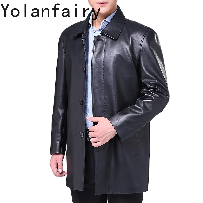 

YOLANFAIRY куртка из натуральной кожи, мужской весенне-осенний плащ высшего качества из натуральной овчины, мужская одежда, коричневые куртки