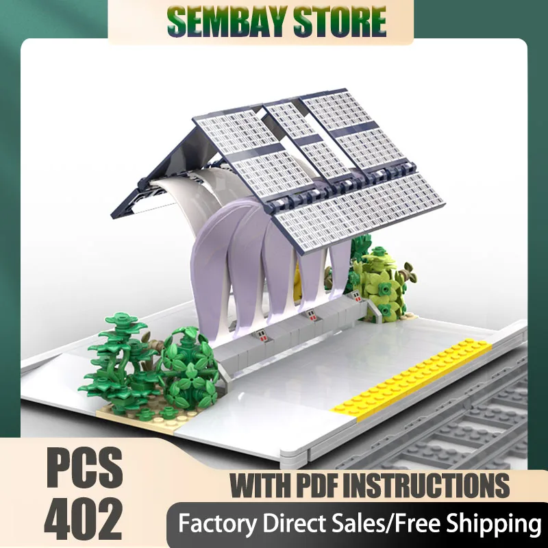

Moc Building Bricks Modular Light Rail Transit Shelter with Solar Model Technology Blocks Christmas DIY Toy Construction Gifts