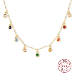 BOAKO Plata De Ley 925 Necklace For Women 2021 Jewelry on the Neck Chain 12 Colors Stones Choker Clavicle Mujer Collares Bijoux