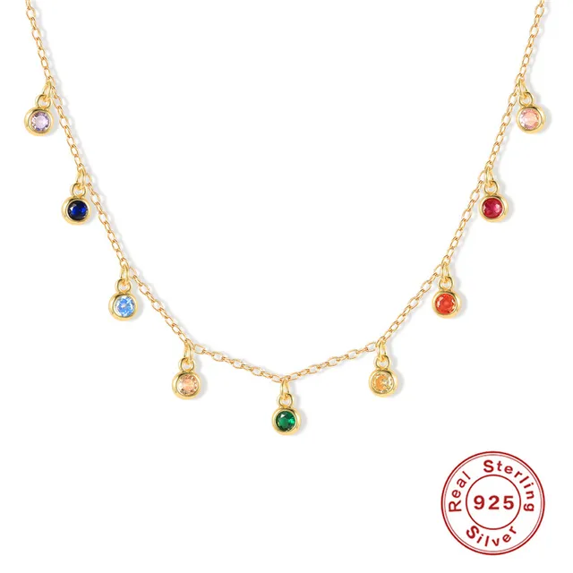 BOAKO Plata De Ley 925 Naszyjnik dla kobiet 2021 Biżuteria na szyję Łańcuch 12 kolorów Kamienie Choker Obojczyk Mujer Collares Bijoux