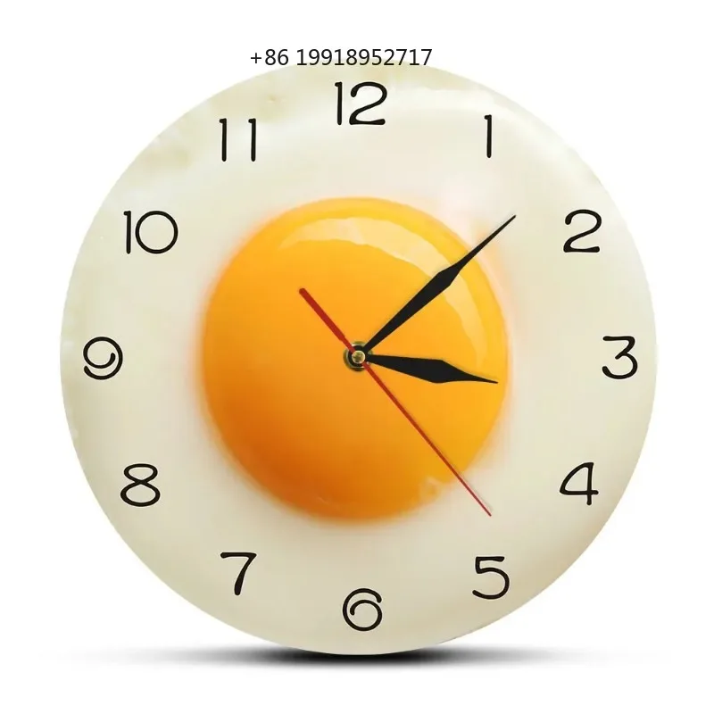 Sunny Side Up Fried Egg Kitchen Wall Clock 3D Flat Design Breakfast Food Wall Art Dining Room Interior Decor Silent Wall Watch