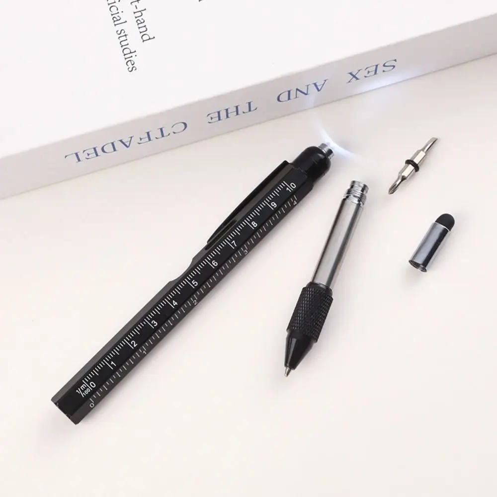 

Durable Metal Multi Tool Pen 9-in-1 With LED Light Spirit Level Screwdriver Ruler Ballpoint Pen Capacitive Pen Outdoor Tool Pen