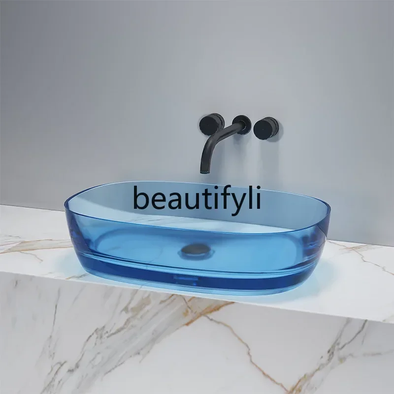 

Asmt59 Transparent washbasin, type countertop basin, home hotel crystal art countertop basin artificial stone