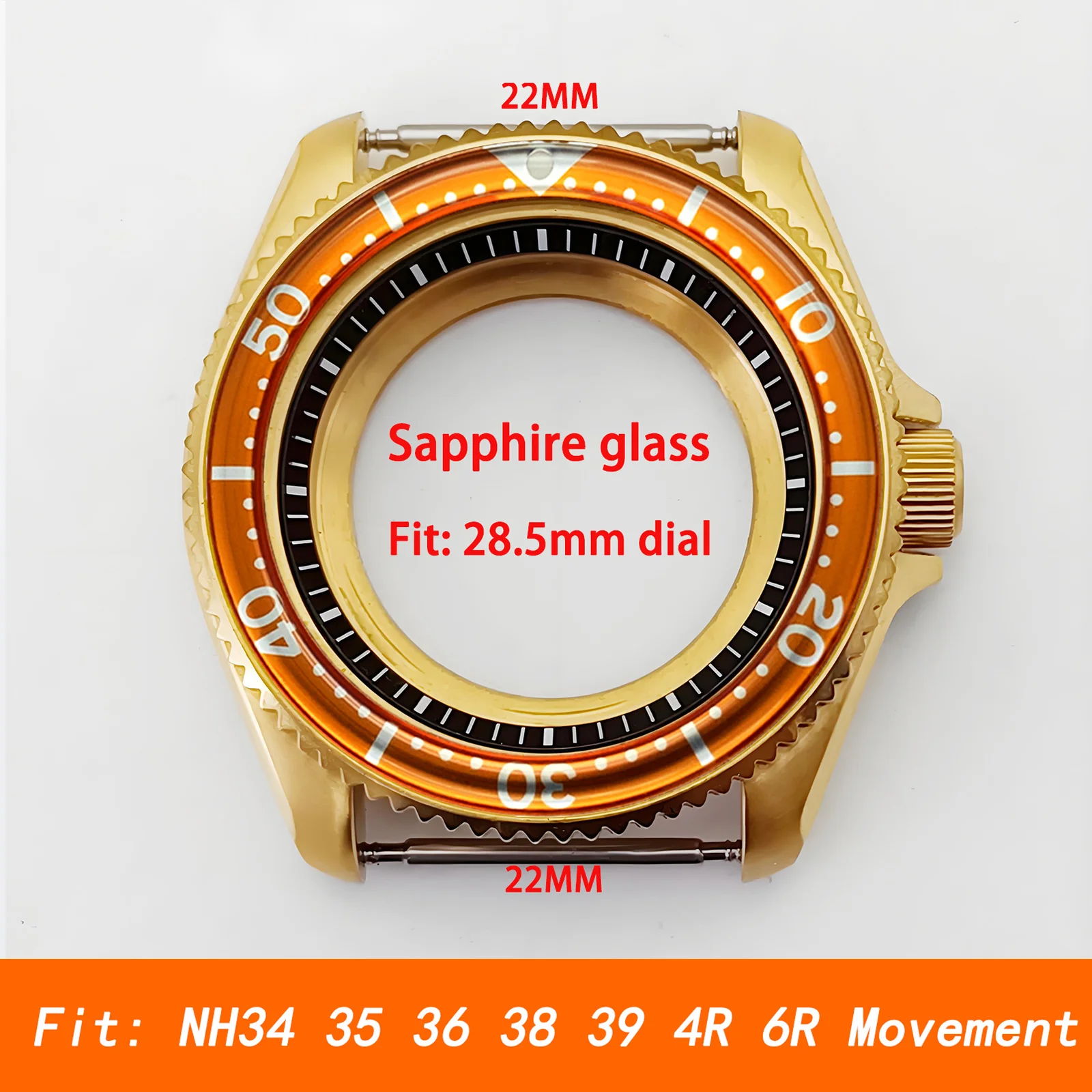 

Mod Skx007 Case Gold NH35 Case Resin Insert Crown 3.0 Sapphire Glass Stainless Steel Watch Case