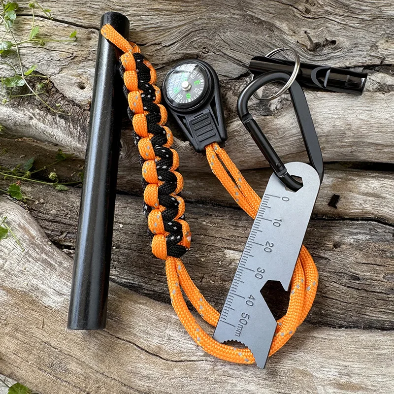 Outdoor Survival Fire Starter Kit Ferrocerium Rod with Compass Whistle & Multi-Tool Scraper All-Weather Fire Steel for Bushcraft view 5