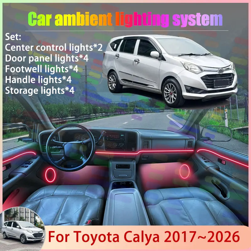 

Для Daihatsu Sigra Toyota Calya B400 2017 ~ 2026 2/18 в 1, автомобильная атмосферная лампа, RGB абажур, ансамбль, стример, атмосферный набор