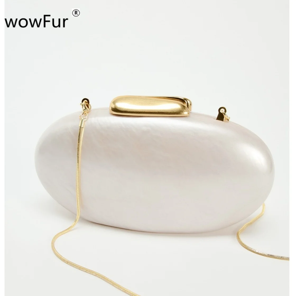 Pearl Shell Brand Bag Metal Clasp Women Shoulder Snake Chain Acrylic Box Clutches Lady Party Wedding Evening Egg Handbag Purse