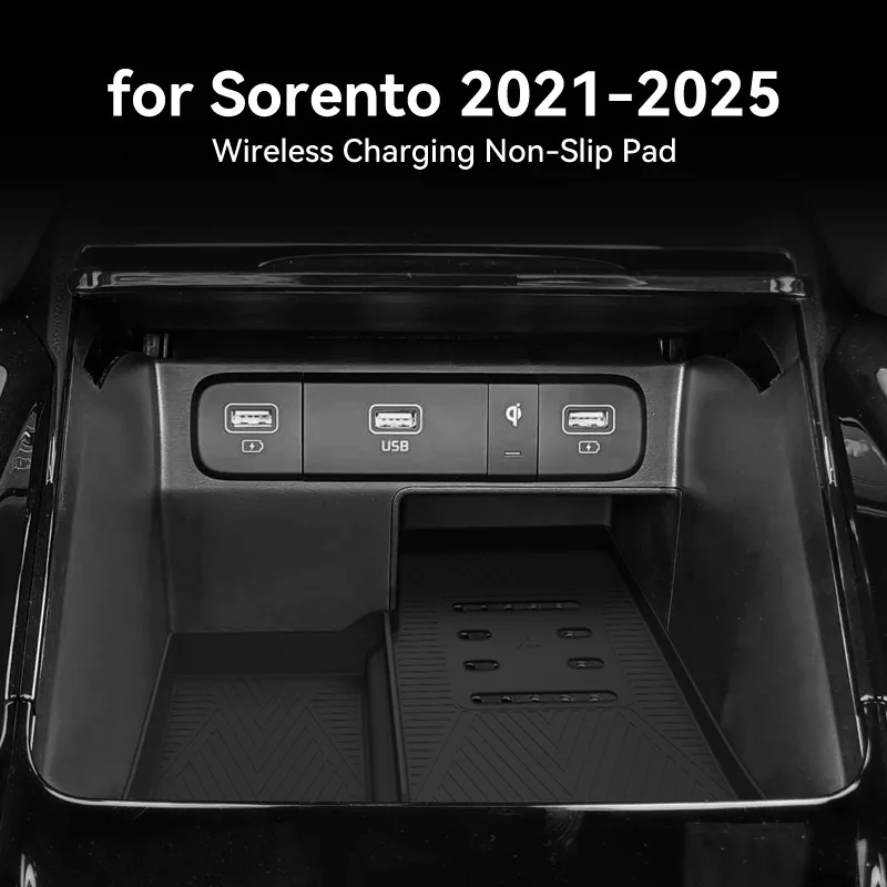 Silicone Wireless Charging Mat for Kia Sorento 2022-2025 Anti-Slip Center Console Pad Phone Charger Area Protector