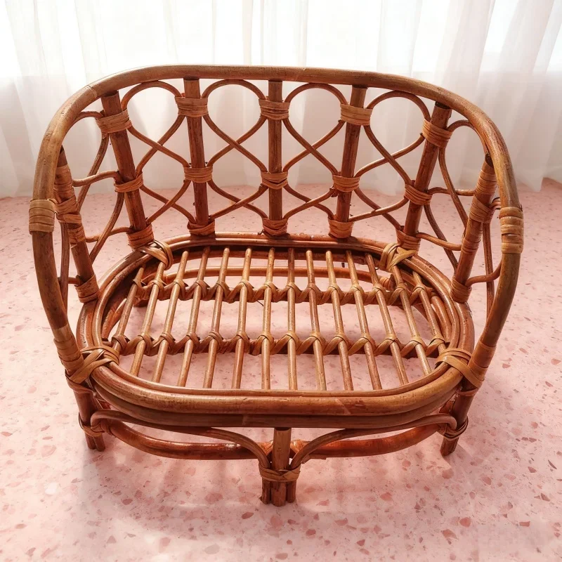 

Newborn Photography Props - Retro Handwoven Rattan Baby Basket Sofa Chair & Bed Studio Photo Accessories Wooden-like Baby Photo