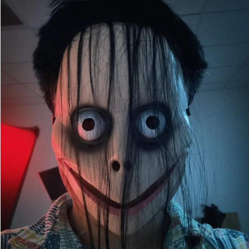 2025 Halloween Horror con maschera per capelli lunghi Maschera divertente Maschera per bocca a forma di V con capelli Fantasma femminile Gioco di ruolo Festival Maschera spaventosa