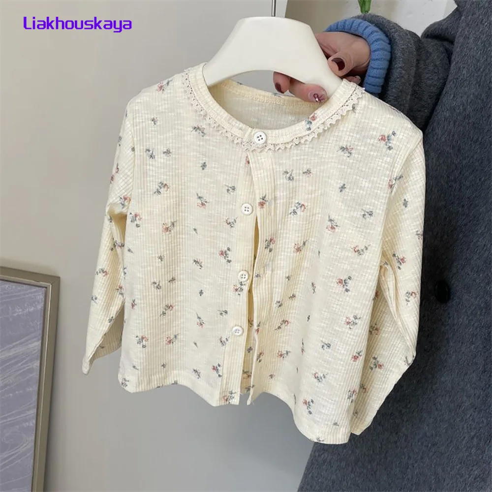 2026 New Arrival Baby Girls Floral Knit Cardigan Vest Set 0-2Y Toddler Sweet Long Sleeve Sweater Fashion Kids Spring Clothes