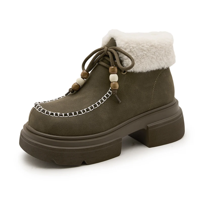 

Women's Ankle Boots and Short Boots Thick-soled lace-up color-blocked casual women shoe Fleece Lined winter work boots female