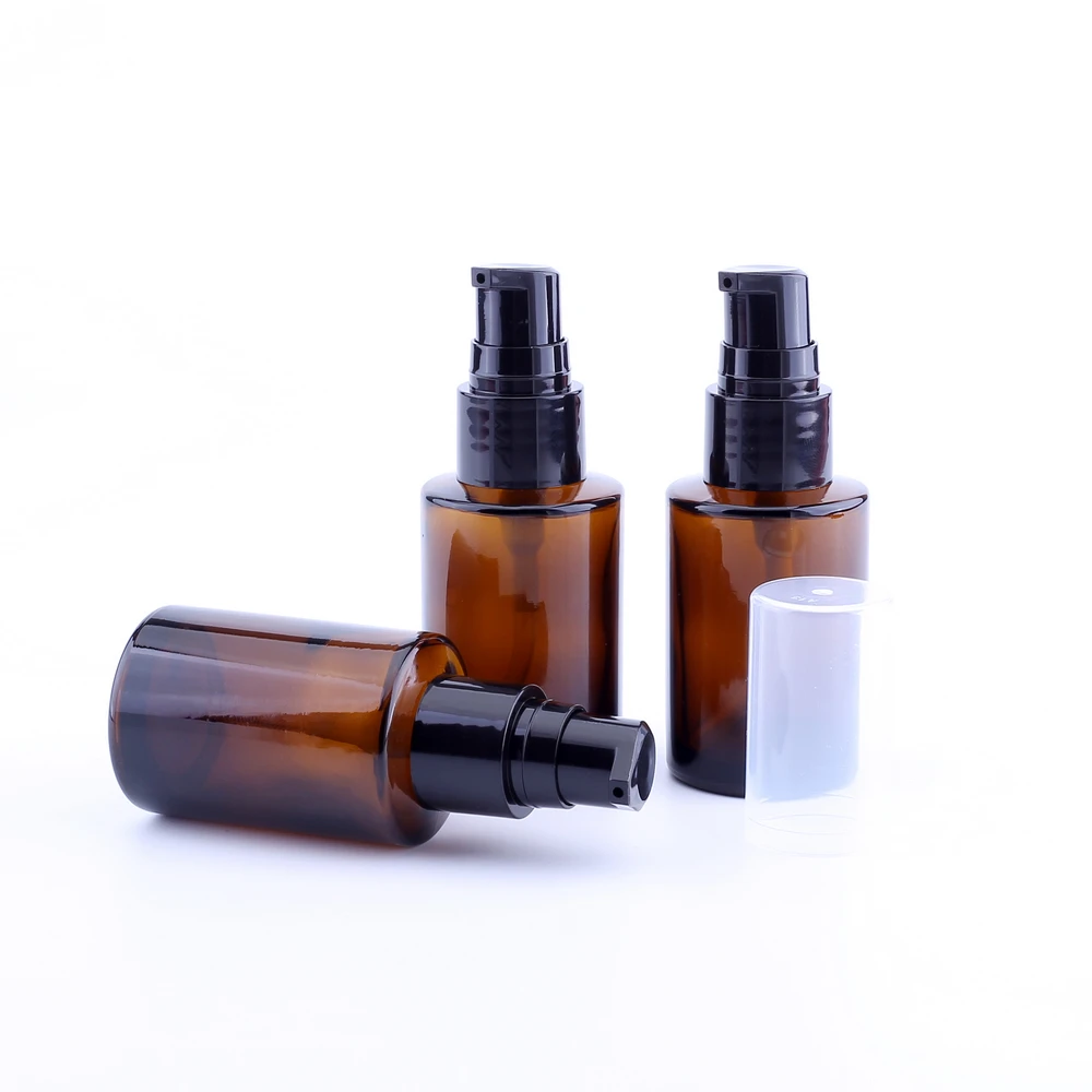 100PCS/lot 30ML Amber Glass Emulsion Refillable Ointment Bottles Empty Cosmetic Jar Pot Eye Shadow Face Cream Container