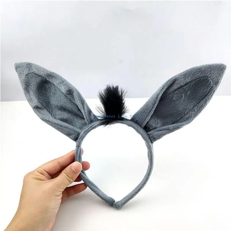 D5QB Animal Hair Hoop Faux Fur Dunkey Ears Halloween Headband Dunkey headband
