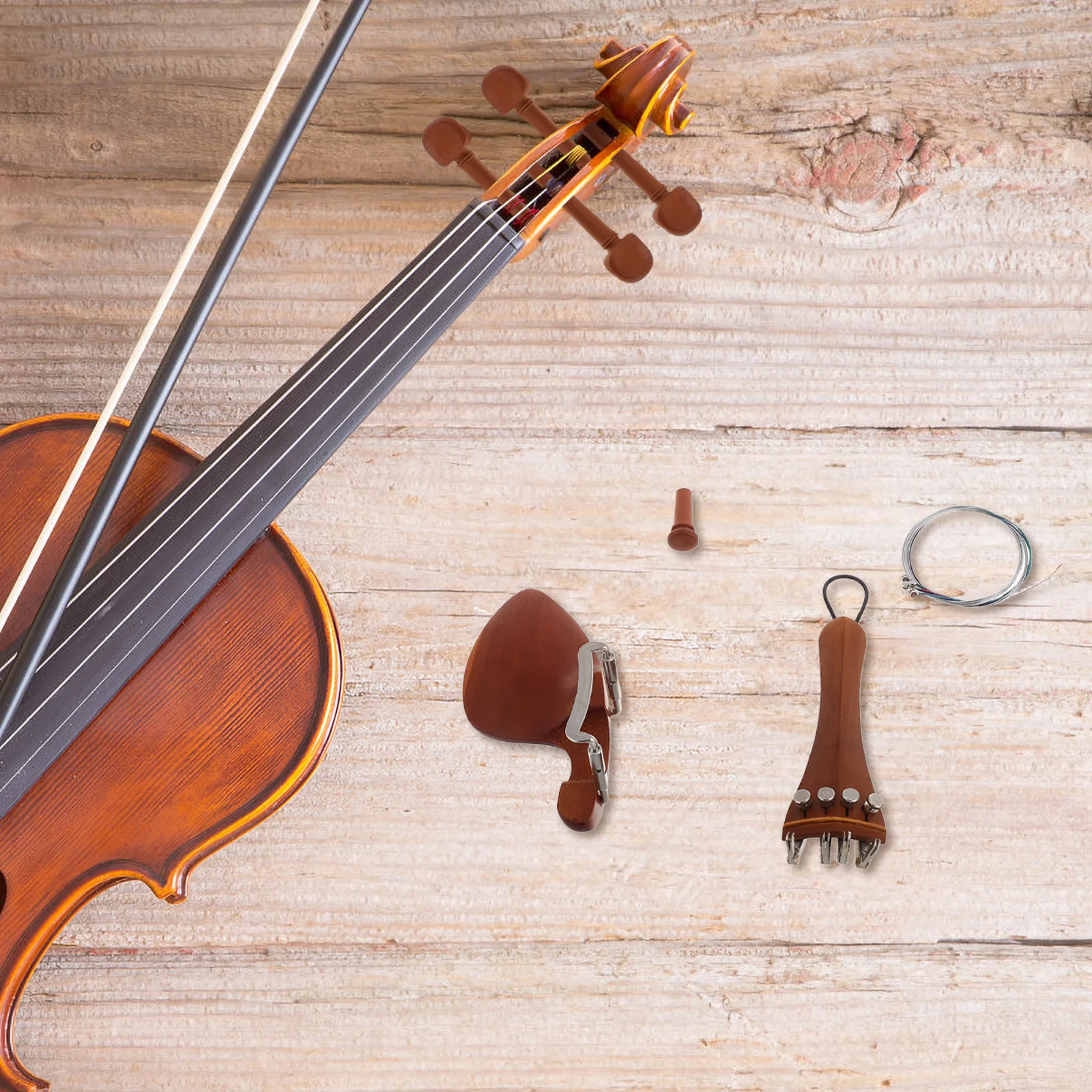 

1 Set Wood Violin Accessories Kit Ebony Chin Rest Pad Slipstop Bridge Holder Tuning Pegs Tailpiece Beginner Tools Fiddle Parts