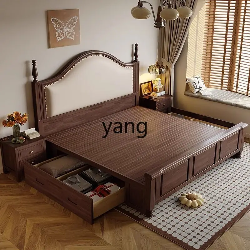LMM medium and ancient style solid wood retro master bedroom double bed 1.5 simple 1.8 modern soft bag antique wedding bed