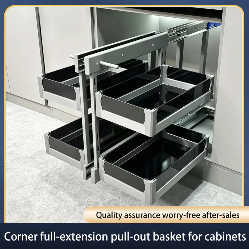 Full Extension Double Layer Corner Pull Out Basket Drawer Style Organizer Rack For Small Kitchen Cabinet Space Saving Design