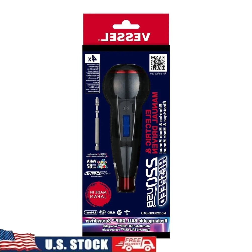 

High Speed Rechargeable Cordless Screwdriver Manual Power Driver 3.6V 800mAh Built-in LED Light 1/4inch Hex Bits Japan Tool