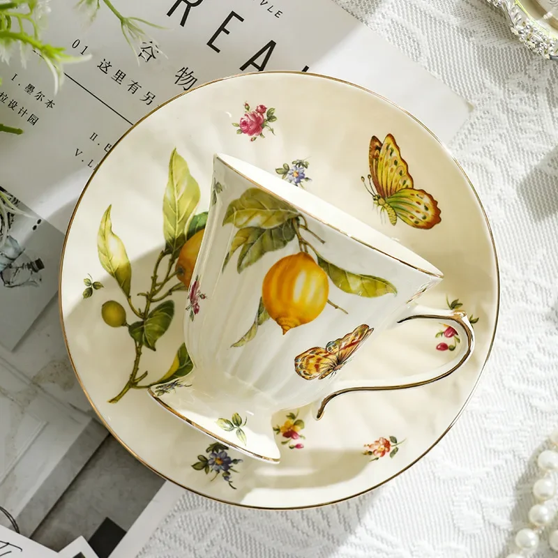 French ceramic flower teapot light luxury coffee cup saucer British household afternoon tea tea set gold-painted coffee cup
